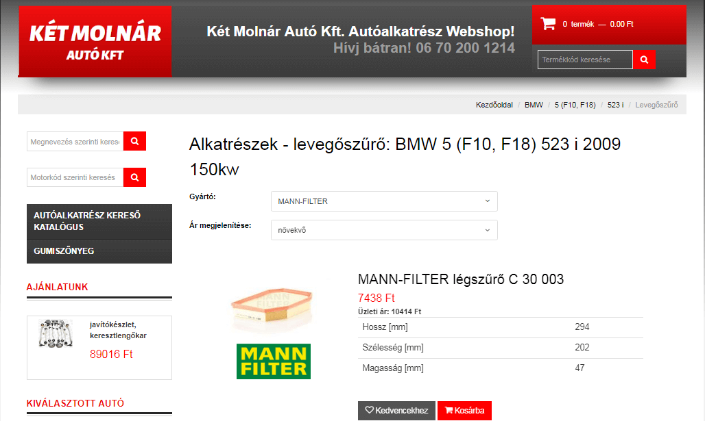 Mann-Filter webshop